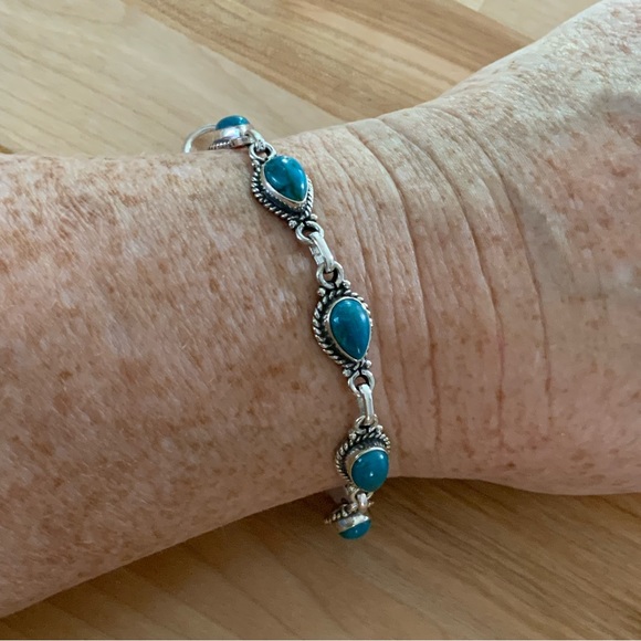 Chrysocolla Solid 925 Sterling Silver Bracelet - Picture 6 of 6